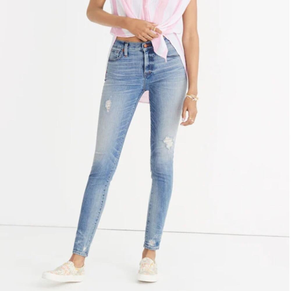 MADEWELL 9" High Rise Skinny Jeans Distressed Raw Hem Blue Denim Womens Size 26
